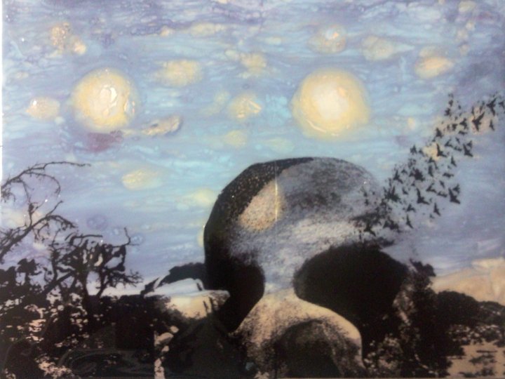A Dead Desert Night in Joshua Tree #1 20" x 52", Triptych Mixed Media on Glass $450